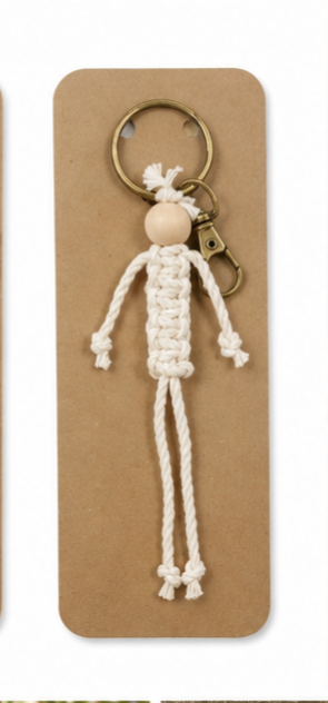 Llavero Niño Macramé, Colgante bolso, Madera y Macramé, Accesorio decorativo Boho.