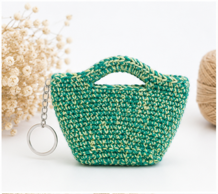Colgante Decorativo, llavero, cesta, bolsito, tejido a Crochet
