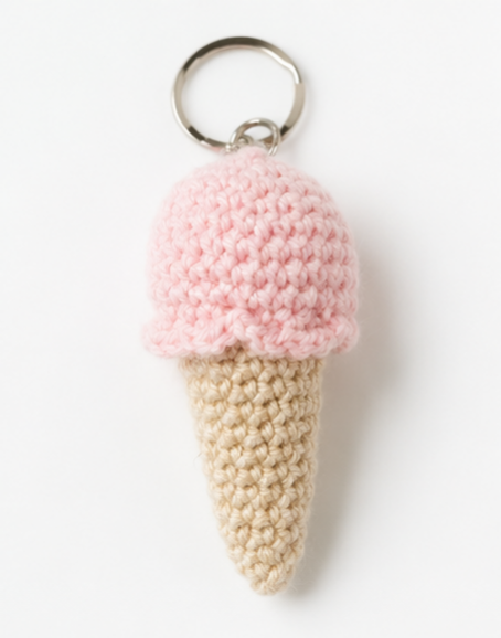 Llavero a Crochet, Colgante Helado de Fresa